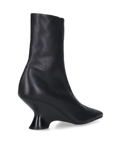 Dries Van Noten Pointed Toe Ankle Boots With Sculptural Heel In Black