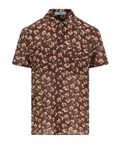Prada Short Sleeve Shirt In Brown