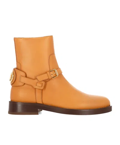 Valentino Buckle-strap Leather Boots In Brown