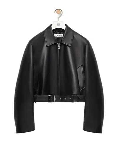 Loewe Belted Leather Jacket In Black