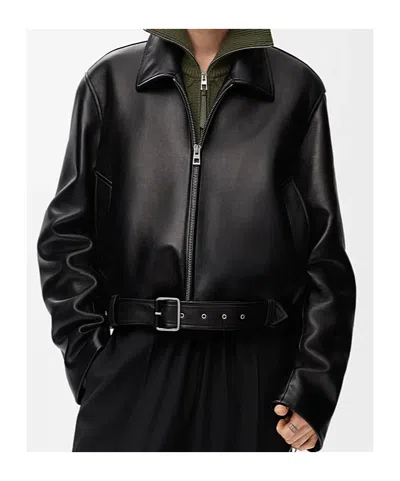 Loewe Belted Leather Jacket In Black