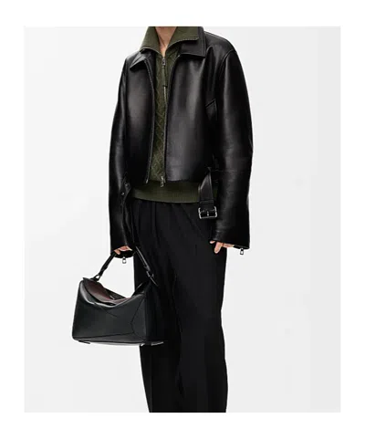 Loewe Belted Leather Jacket In Black
