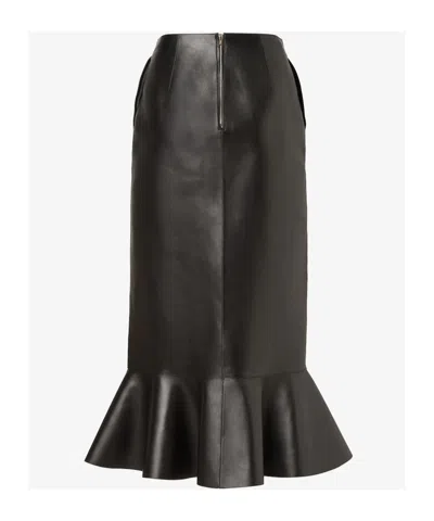 Fendi Ruffled Leather Skirt In Black