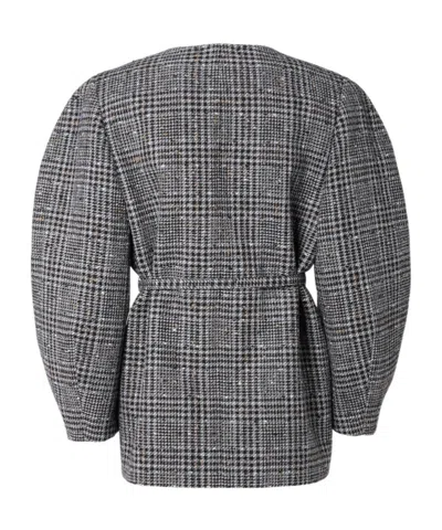 Fendi Women Blouson Jacket In Wool And Cotton Tweed With A Check Pattern In Gray