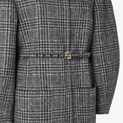Fendi Women Blouson Jacket In Wool And Cotton Tweed With A Check Pattern In Gray