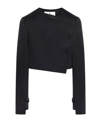 Courrèges Asymmetric Double Breasted Wool Blend Jacket In Black