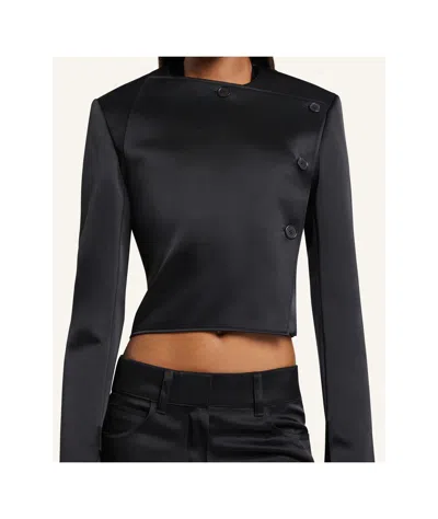 Courrèges Asymmetric Double Breasted Wool Blend Jacket In Black