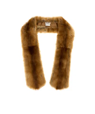 Miu Miu Luxurious Long Faux Fur Scarf In Brown