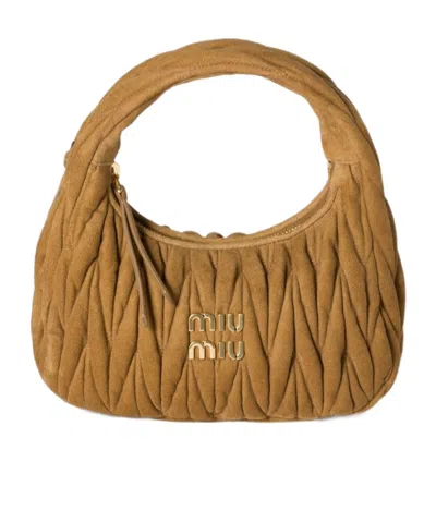 Miu Miu Khaki Wander Matelasse Shoulder Bag In Brown