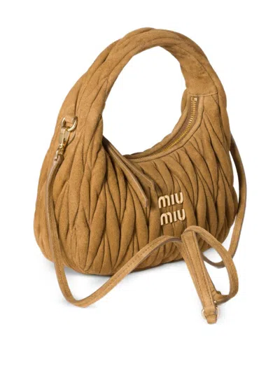 Miu Miu Khaki Wander Matelasse Shoulder Bag In Brown