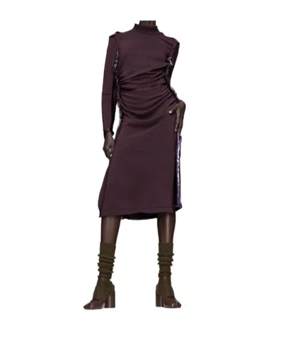 Maison Margiela High Neck Layered Midi Dress With Long Sleeves In Brown