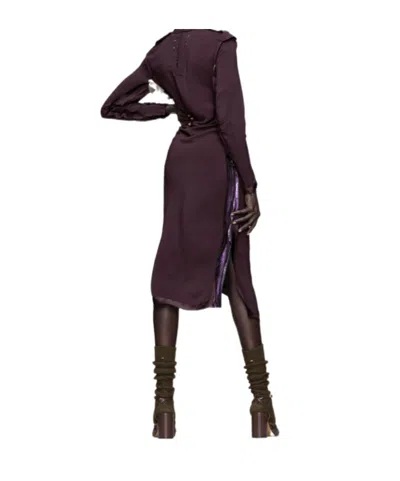 Maison Margiela High Neck Layered Midi Dress With Long Sleeves In Brown