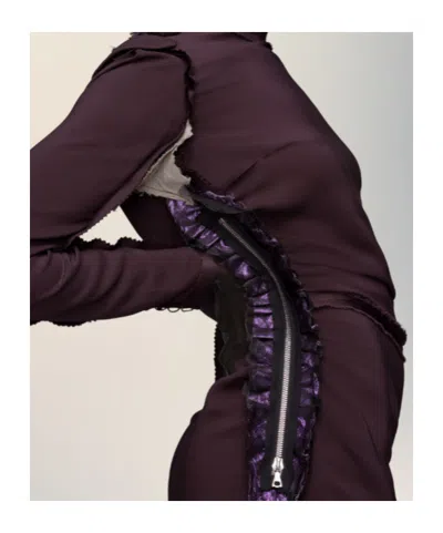 Maison Margiela High Neck Layered Midi Dress With Long Sleeves In Brown