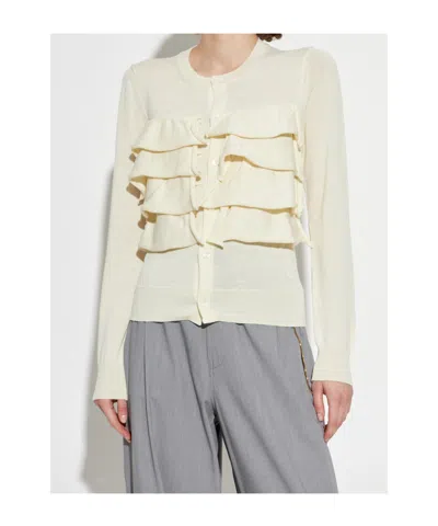 Comme Des Garçons Ruffle-detail Cardigan In White
