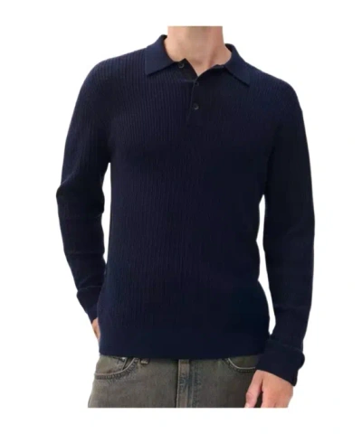 Rag & Bone Long Sleeve Polo Neck Sweater In Blue