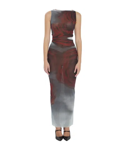 Jean Paul Gaultier Floral Maxi Dress Boat Neckline In Brown