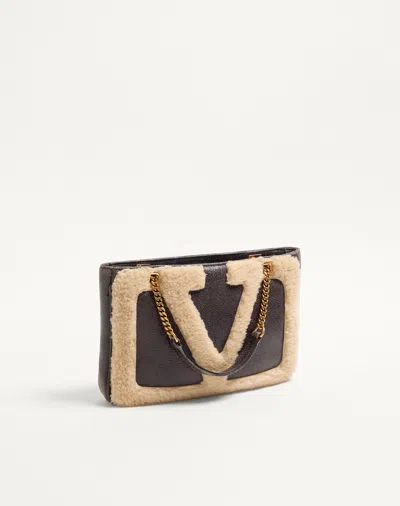 Valentino Viva Superstar Small Shearling Shopping Shoulder Bag In Brown