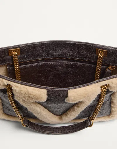 Valentino Viva Superstar Small Shearling Shopping Shoulder Bag In Brown