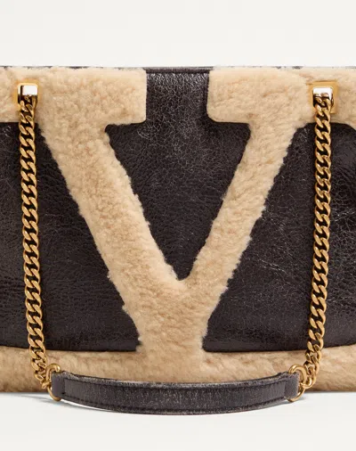 Valentino Viva Superstar Small Shearling Shopping Shoulder Bag In Brown