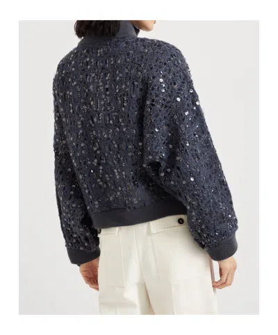 Brunello Cucinelli Dazzling Embroidered Cardigan In Blue