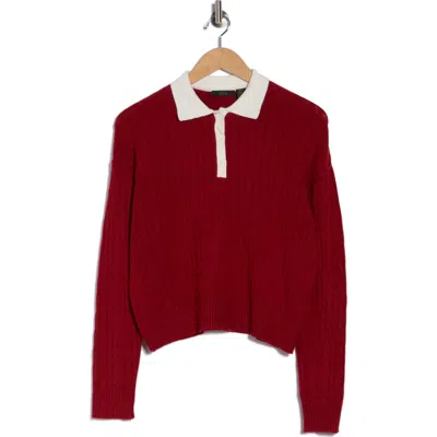 Rdi Cable Knit Crop Polo Sweater In Red