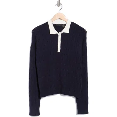Rdi Cable Knit Crop Polo Sweater In Black