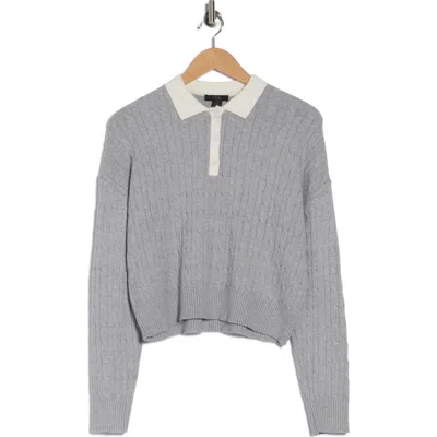 Rdi Cable Knit Crop Polo Sweater In Gray