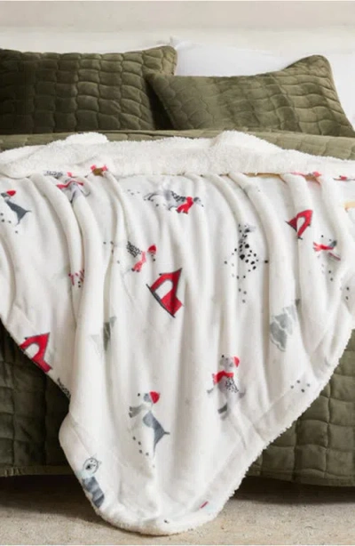 Woven & Weft Holiday Pups Faux Shearling Throw Blanket In Multi
