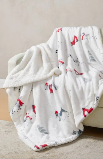 Woven & Weft Holiday Pups Faux Shearling Throw Blanket In Multi