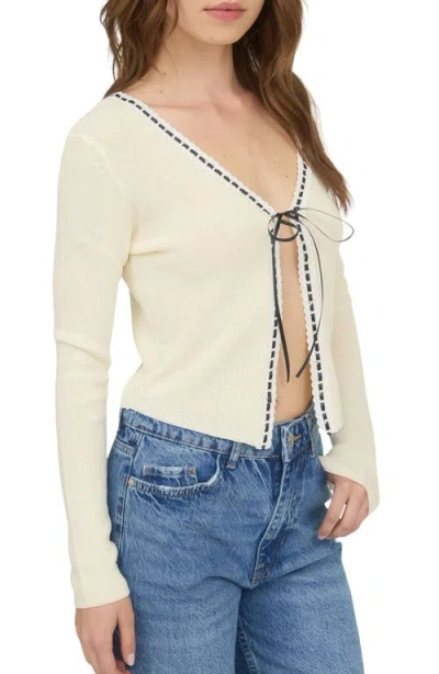Blu Pepper Tie Bow Crop Cardigan In Neutral