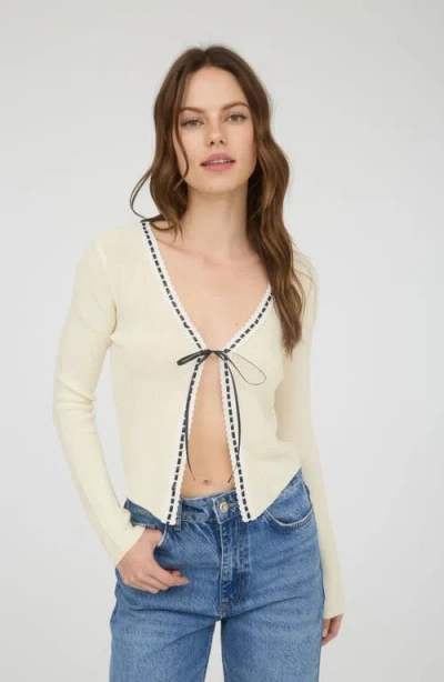 Blu Pepper Tie Bow Crop Cardigan In Neutral
