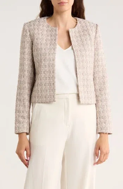 Calvin Klein Open Front Tweed Crop Jacket In Neutral