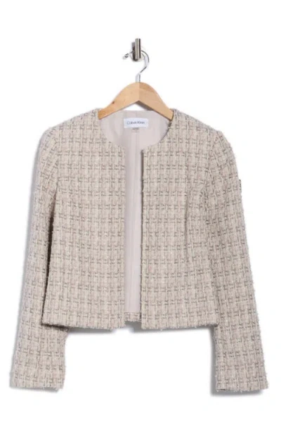Calvin Klein Open Front Tweed Crop Jacket In Neutral