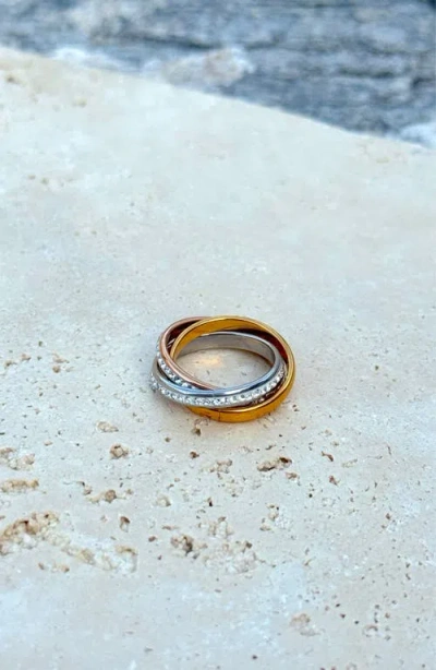 Adornia Tarnish Resistant Two-tone Cz Rolling Eternity Bands In Gold