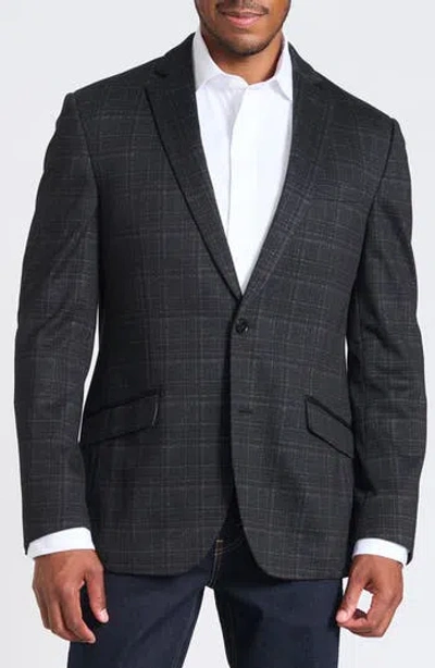 Savile Row Co Midnight Shadow Plaid Knit Blazer In Blue