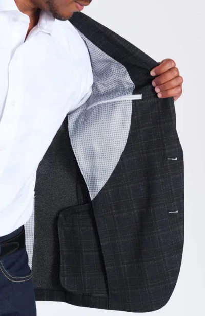 Savile Row Co Midnight Shadow Plaid Knit Blazer In Blue