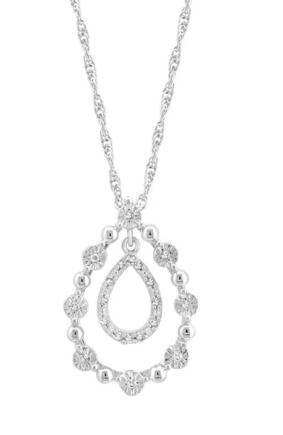 Effy Sterling Silver Diamond Orbital Teardrop Pendant Necklace In Silver