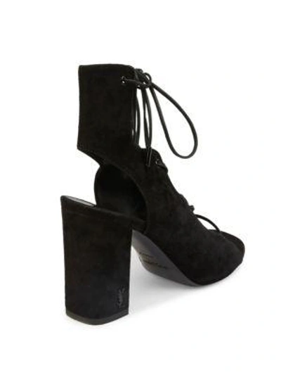 Shop Saint Laurent Babies Lace-up Suede Block-heel Sandals In Black