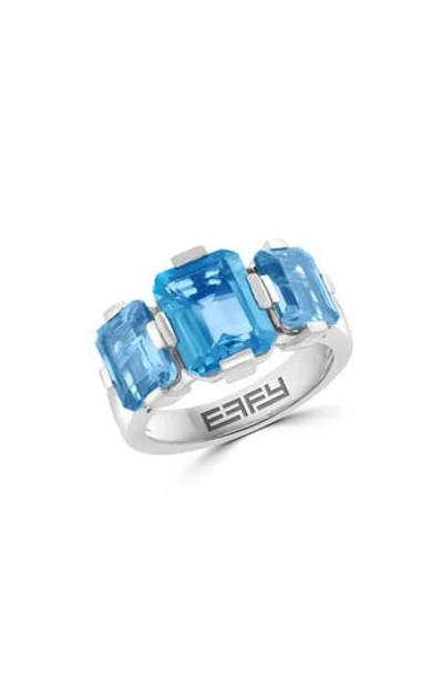 Effy Sterling Silver Blue Topaz Three-stone Ring In Metallic