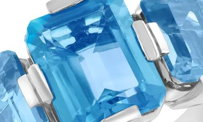 Effy Sterling Silver Blue Topaz Three-stone Ring In Metallic