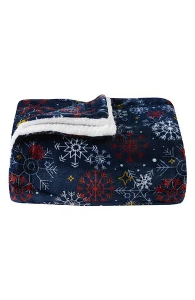 Woven & Weft Holiday Print Reversible Faux Shearling Throw Blanket In Blue