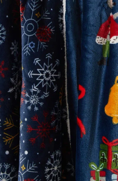 Woven & Weft Holiday Print Reversible Faux Shearling Throw Blanket In Blue