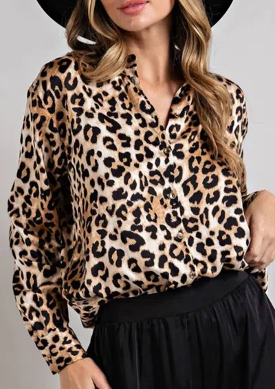 Eesome Leopard Print Button Up Blouse In Brown In Brown