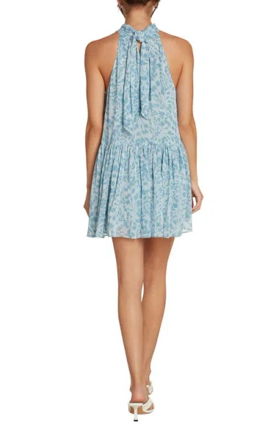 Matty M . Iris Leaf Halter Minidress In Blue