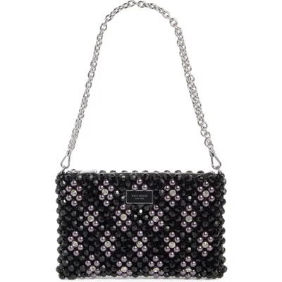 Kate Spade New York Purl Flower Beaded Mini Satin Shoulder Bag In Black