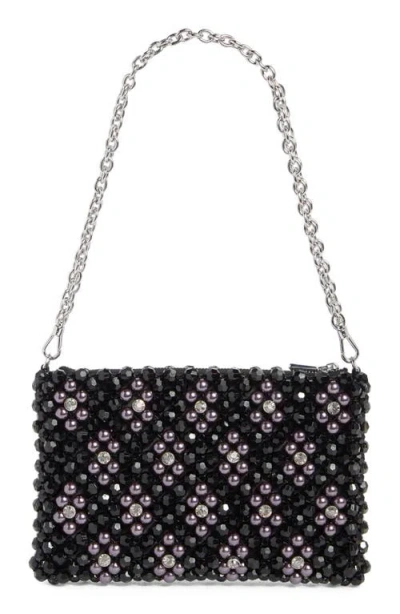 Kate Spade New York Purl Flower Beaded Mini Satin Shoulder Bag In Black