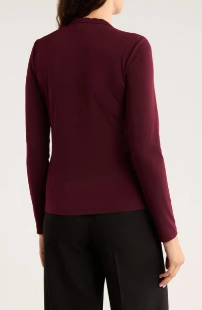 Elie Elie Tahari Long Sleeve Snap Button Top In Burgundy