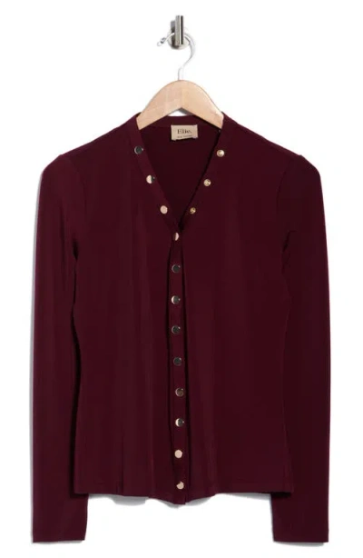 Elie Elie Tahari Long Sleeve Snap Button Top In Burgundy
