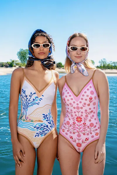 Jessie Zhao New York Pink Garden Reversible V-neck One-piece Swimsuit