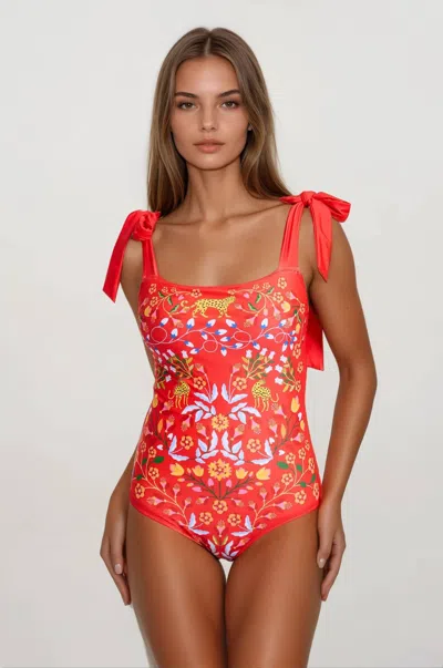 Jessie Zhao New York Red Blossom Reversible One-piece Swimsuit
